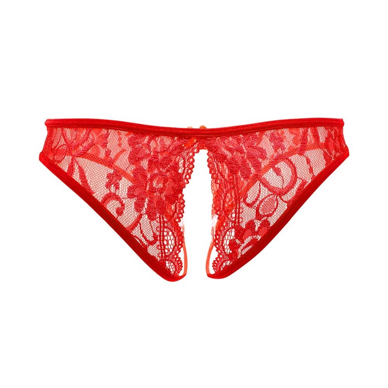 SLITHICE Women Sexy Floral Lace Briefs with Cute Bow Center (US, Alpha, Medium, Regular, Regular, Red) - Image 3